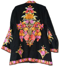 Kashmiri Woolen Jacket Black, Multicolor Embroidery #AO-036