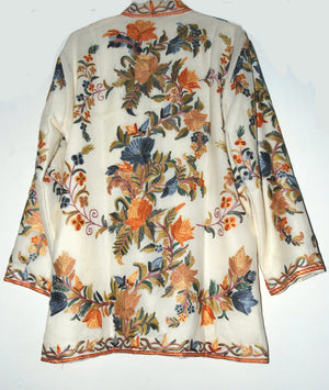 Embroidered Woolen Jacket White, Multicolor Embroidery #AO-051