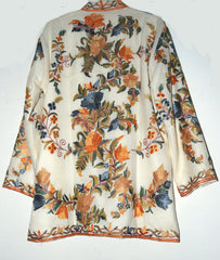 Kashmiri Woolen Jacket Off-White, Multicolor Embroidery #AO-051