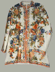 Kashmiri Woolen Jacket Off-White, Multicolor Embroidery #AO-051