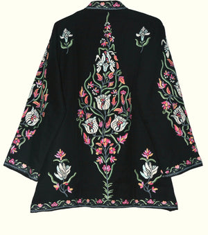 Embroidered Woolen Jacket Black, Multicolor Embroidery #AO-052