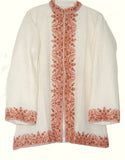 Woolen Short Jacket White, Rust Embroidery #BD-003