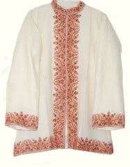 Woolen Short Jacket White, Rust Embroidery #BD-003