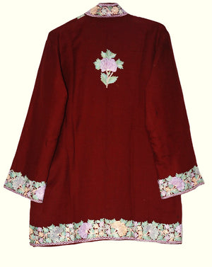Embroidered Woolen Jacket Maroon, Multicolor Embroidery #BD-005