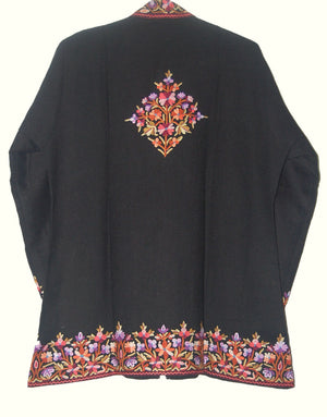 Embroidered Woolen Jacket Black, Multicolor Embroidery #BD-006
