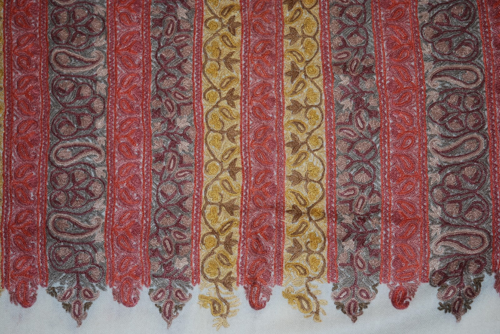 Kashmir Woolen Shawl Wrap Throw Off White, Multicolor "Jamawar" Embroidery #WS-112