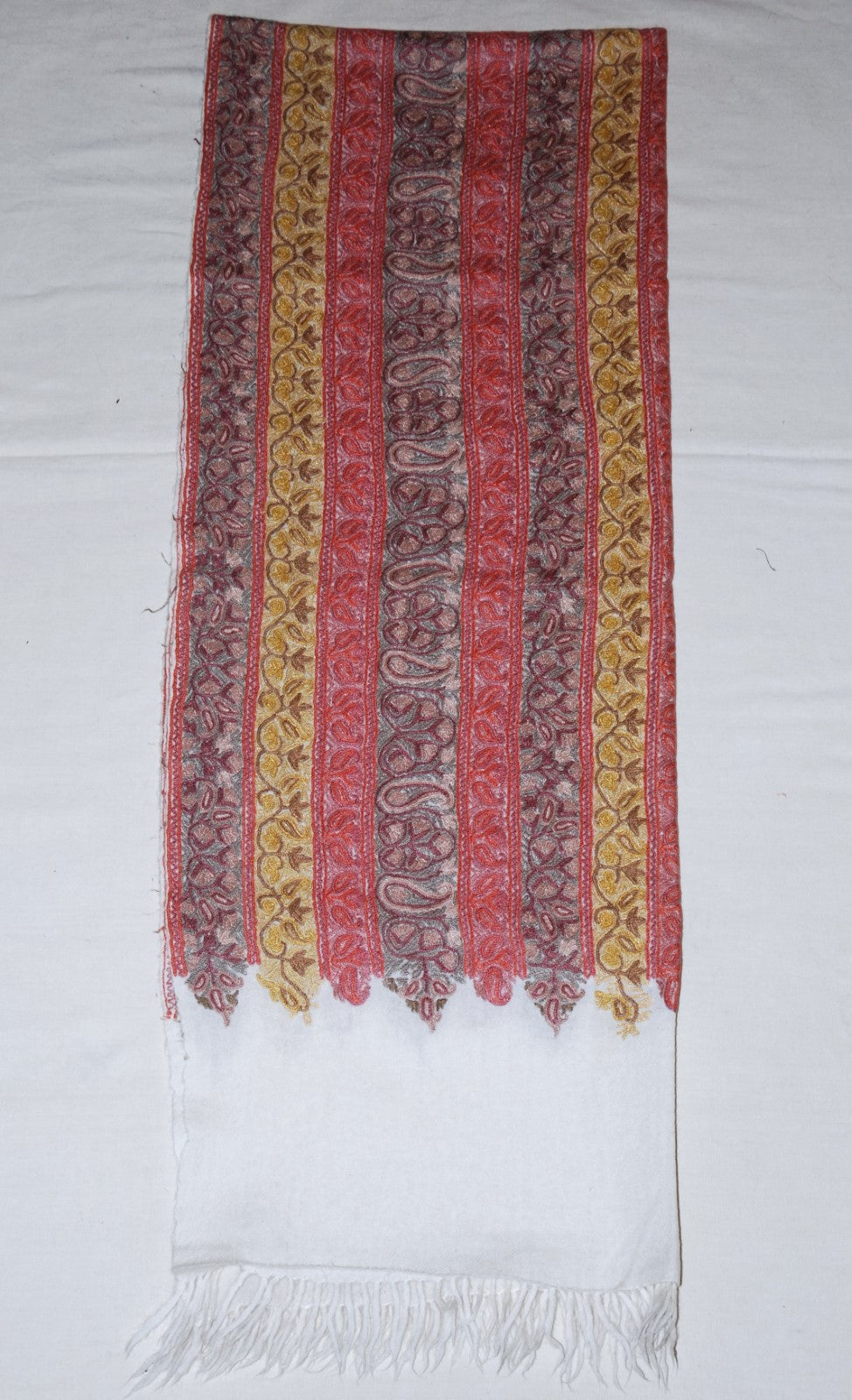 Kashmir Woolen Shawl Wrap Throw Off White, Multicolor "Jamawar" Embroidery #WS-112