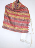 Kashmir Woolen Shawl Wrap Throw Off White, Multicolor "Jamawar" Embroidery #WS-112
