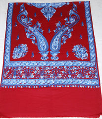 Kashmir Wool Shawl Wrap Throw Maroon, Blue Embroidery #WS-121