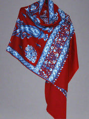 Kashmir Wool Shawl Wrap Throw Maroon, Blue Embroidery #WS-121