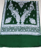 Kashmir Wool Shawl Wrap Throw Green, Grey Embroidery #WS-146
