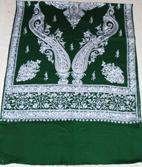Kashmir Wool Shawl Wrap Throw Green, Grey Embroidery #WS-146
