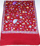 Kashmir Wool Shawl Wrap Throw Maroon, Multicolor Embroidery #WS-148