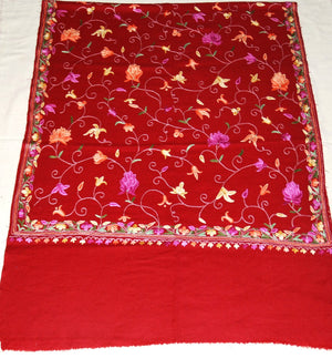Kashmir Wool Shawl Wrap Throw Maroon, Multicolor Embroidery #WS-152