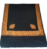 Embroidered Wool Shawl Wrap Throw Black, Multicolor Embroidery #WS-402