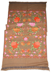 Embroidered Wool Shawl Wrap Throw Schal Beige, Multicolor Embroidery #WS-119