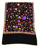 Kashmir Wool Shawl Wrap Throw Black, Multicolor Embroidery #WS-123