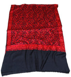 Hand Embroidered Woolen Shawl Wrap Throw Black, Red Embroidery #WS-125