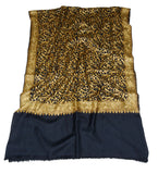 Hand Embroidered Woolen Shawl Wrap Throw Black, Olive Embroidery #WS-142