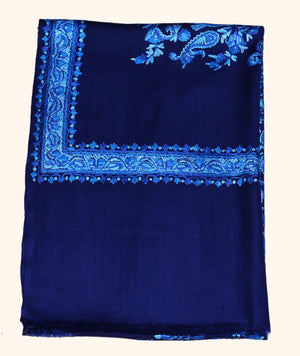Hand Embroidered Woolen Shawl Wrap Throw Navy, Multicolor Embroidery #WS-143