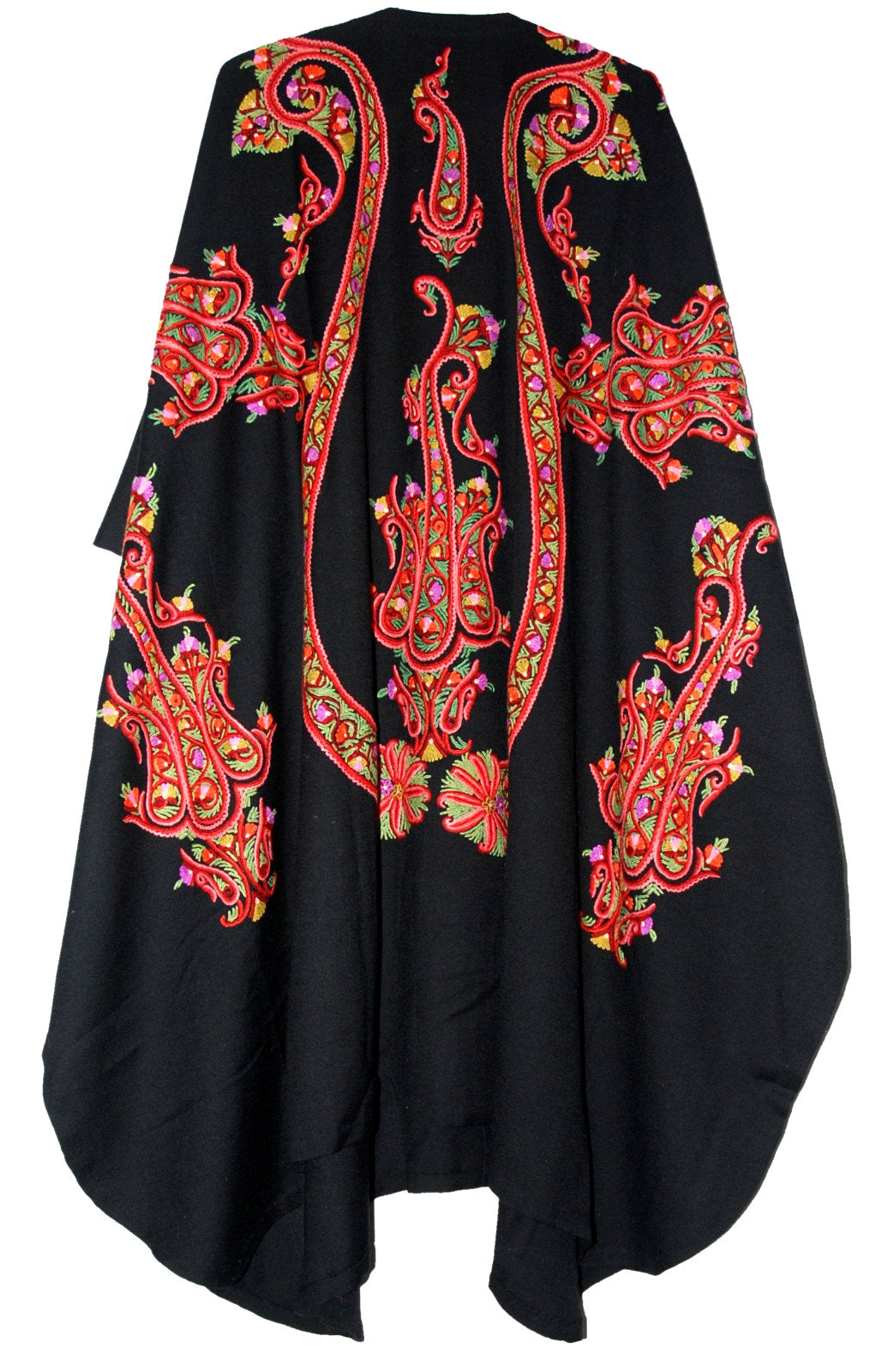 Kashmiri Woolen Coat Shrug Black, Multicolor Embroidery #AO-163