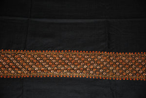 Embroidered Wool Shawl Black, Multicolor "Sozni" Embroidery #WS-501