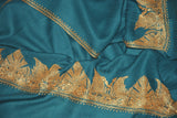 Embroidered Wool Shawl Sea Green, Gold 