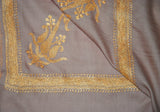 Embroidered Wool Shawl Beige, Gold "Tilla" Sozni Embroidery #WS-941
