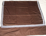 Kashmir Wool Shawl Tan Brown, Silver "Tilla" Sozni Embroidery #WS-927