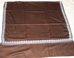 Kashmir Wool Shawl Tan Brown, Silver "Tilla" Sozni Embroidery #WS-927
