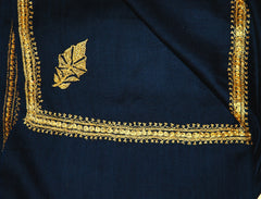 Embroidered Wool Shawl Navy, Gold "Tilla" Sozni Embroidery #WS-911