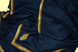 Embroidered Wool Shawl Navy, Gold 