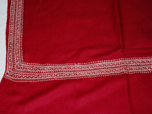 Embroidered Wool Shawl Maroon, Silver "Tilla" Sozni Embroidery #WS-924