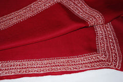 Kashmir Wool Shawl Dark Red, Silver "Tilla" Sozni Embroidery #WS-924