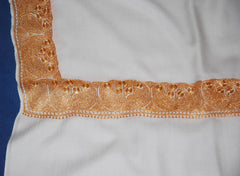 Embroidered Wool Shawl White, Gold "Tilla" Sozni Embroidery #WS-920