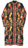 Kashmiri Linen Coat Black, Multicolor Embroidery #AO-612