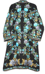 Kashmiri Linen Coat Black, Blue and Green Embroidery #AO-613