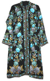 Kashmiri Linen Coat Black, Blue and Green Embroidery #AO-613