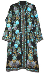 Kashmiri Linen Coat Black, Blue and Green Embroidery #AO-613
