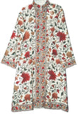 Kashmiri Woolen Coat Off-White, Multicolor Embroidery #AO-157