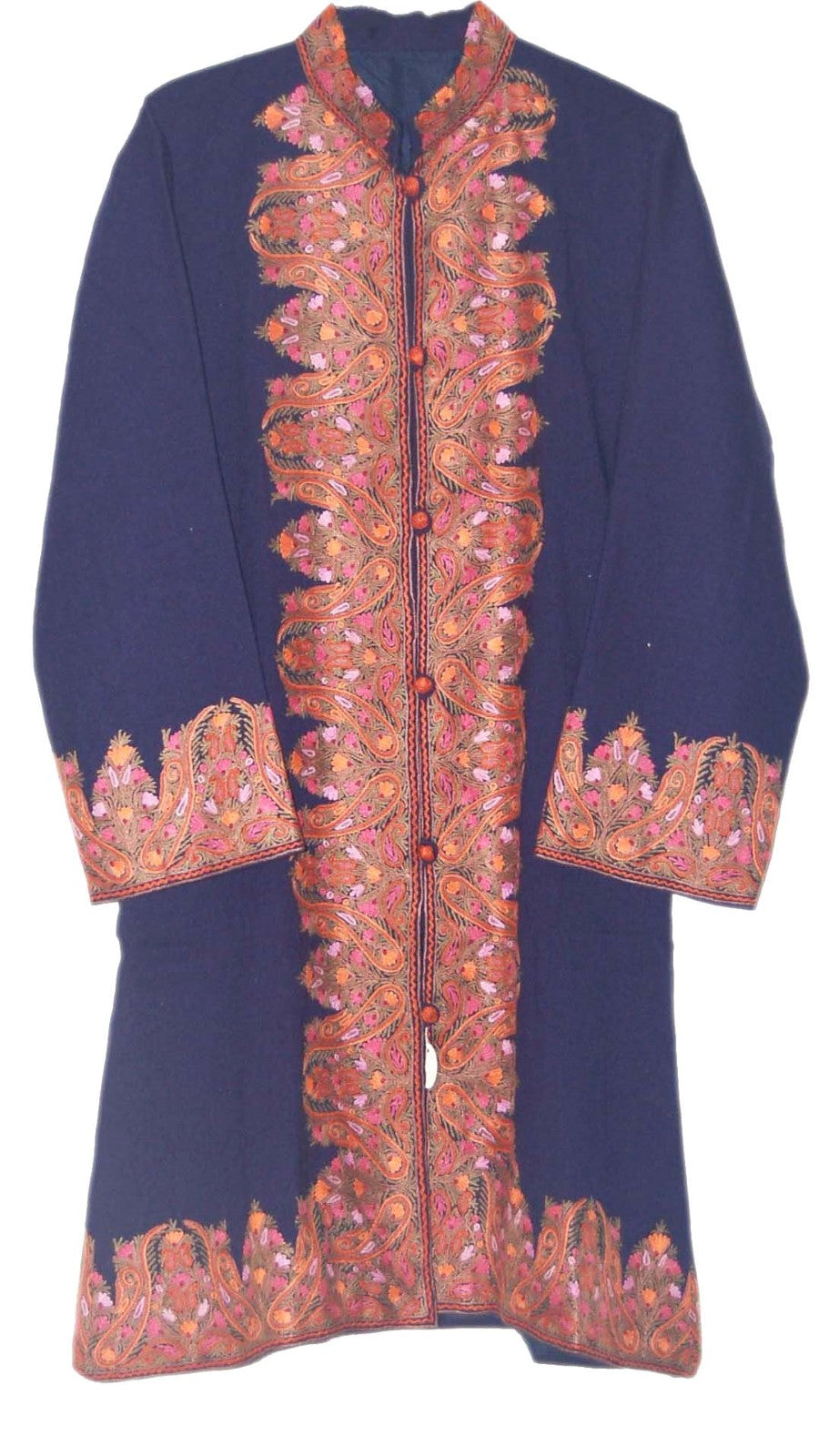 Woolen Coat Long Jacket Navy, Multicolor Embroidery #BD-104