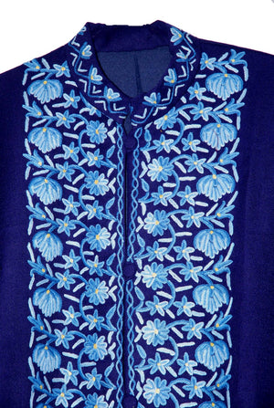 Woolen Coat Long Jacket Navy, Blue Embroidery #BD-109