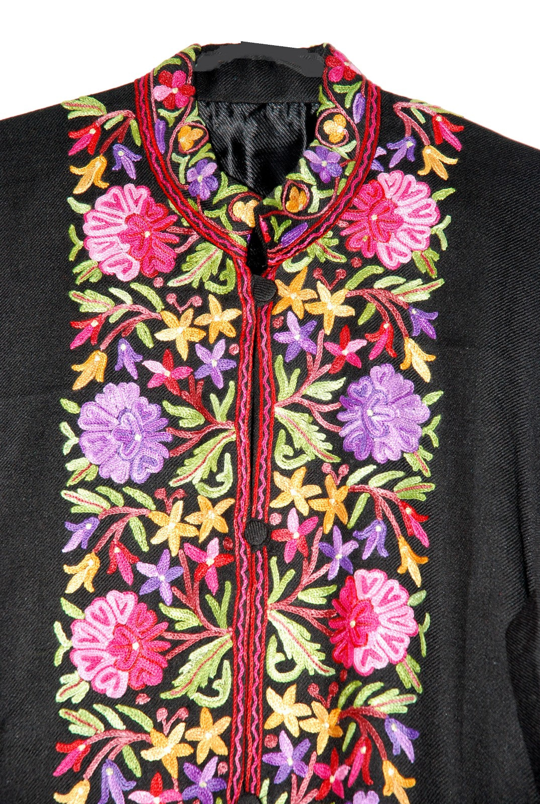 Woolen Coat Long Jacket Black, Multicolor Embroidery #BD-112