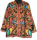 Kashmiri Woolen Jacket Birds Black, Multicolor Embroidery #AO-028