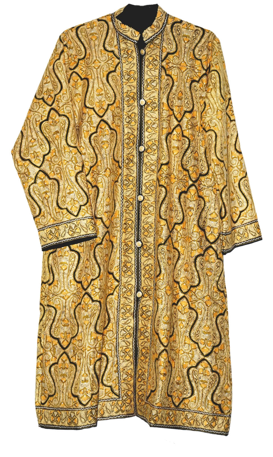 Kashmiri "Jamawar" Coat Woolen Long Jacket Black, Yellow and Olive Embroidery #JM-122