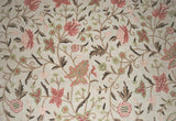 Linen Crewel Embroidered Fabric Floral Beige, Multicolor #FLR603