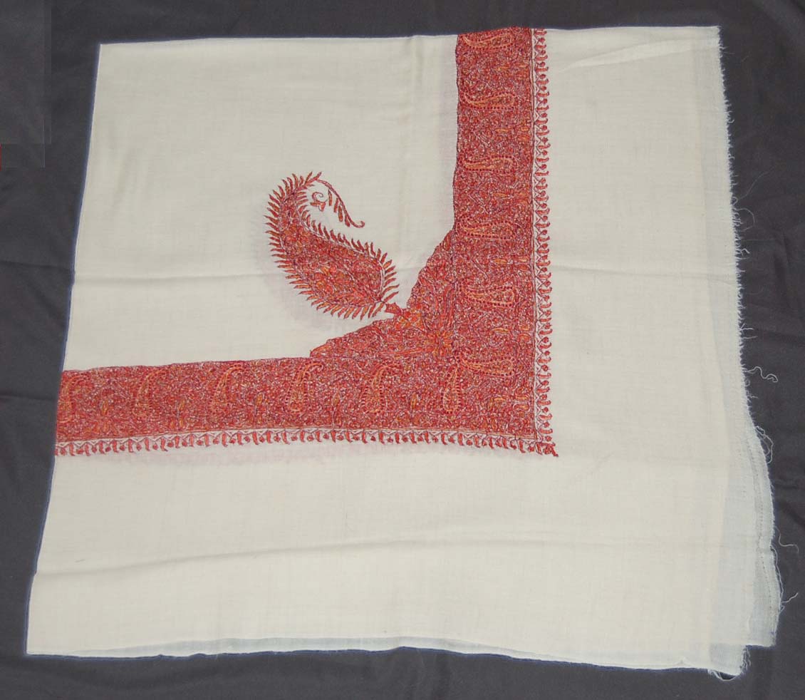 Multicolor on White Arab Scarf Shemagh, Pashmina "Cashmere" Embroidered Handloom Shawl #PRM-103