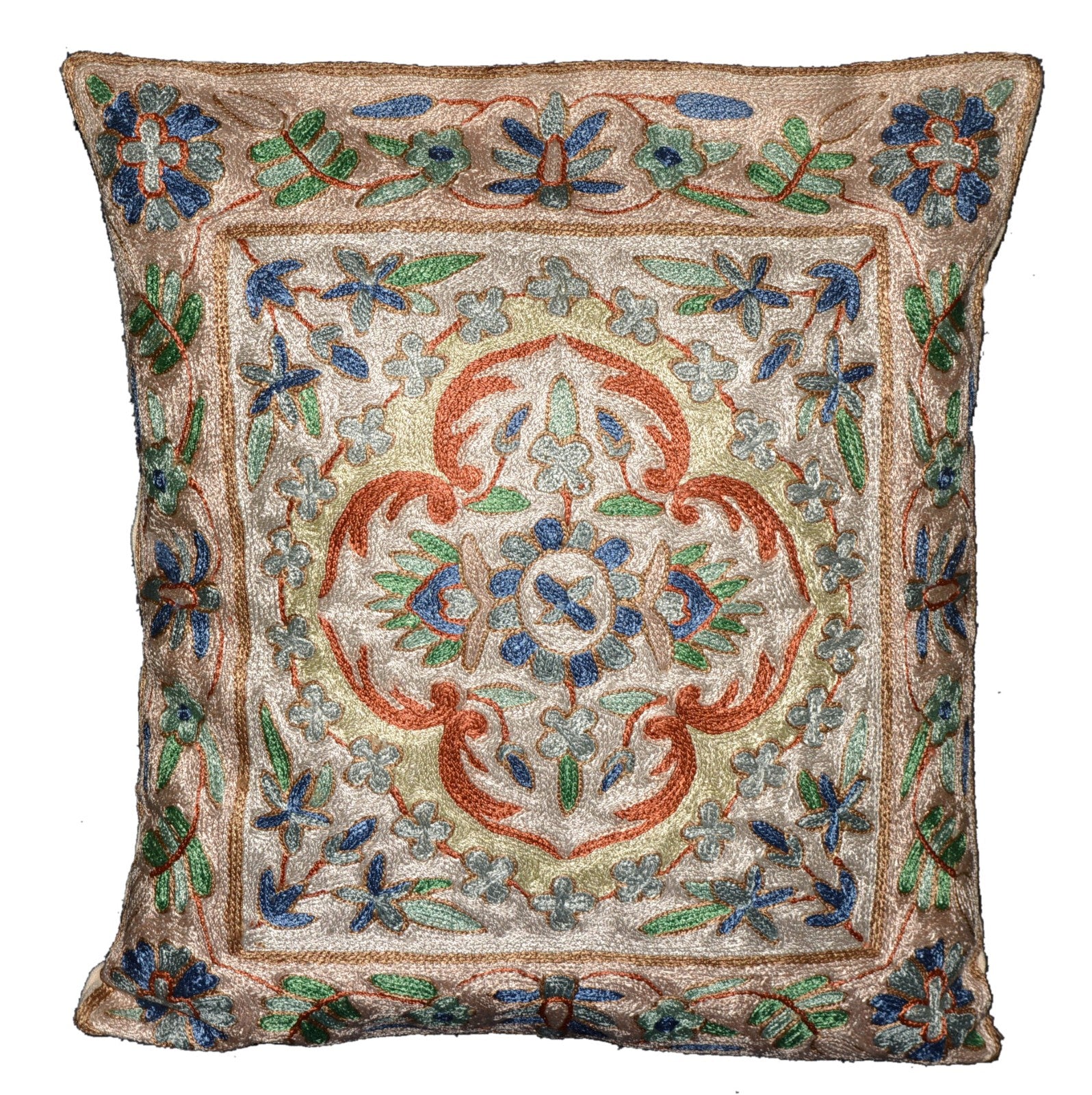Crewel Silk Embroidered Cushion Cover, Multicolor #CW2003