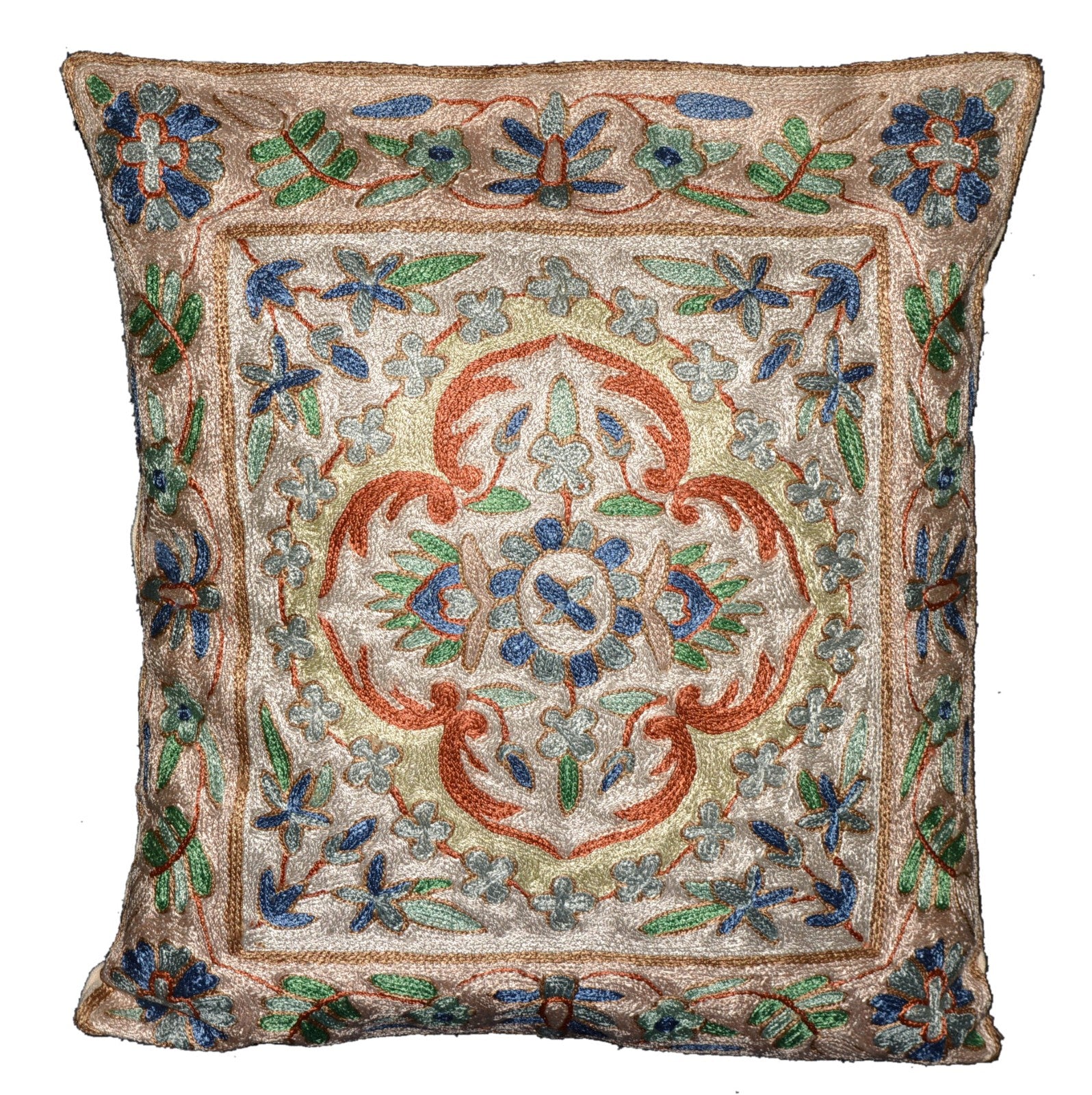 Crewel Silk Embroidered Cushion Throw Pillow Cover, Multicolor #CW2003