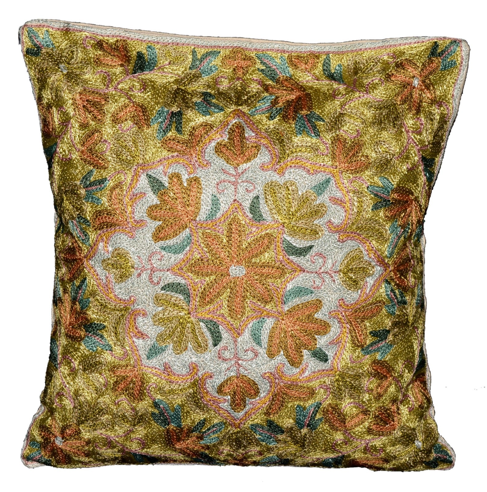 Crewel Silk Embroidered Cushion Cover, Multicolor #CW2005